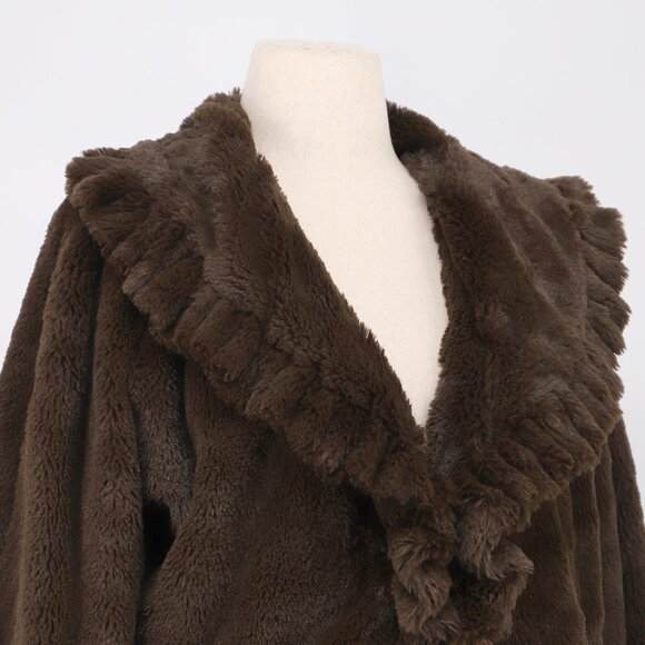 DAMSELLE NEW YORK Soft Faux Fur Coat in Dark Brown Single Hook Closure Size L - Picture 3 of 7